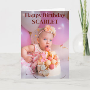 ピンクモダンの写真パーソナライズされた誕生日挨拶 カード