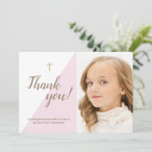 ピンクモダンの写真第1回聖体拝領ありがとう サンキューカード (スタンド正面)