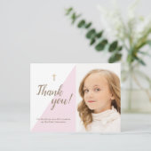 ピンクモダンの写真1st聖餐式 ポストカード (スタンド正面)