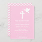 ピンクモダンの十字及び鳩バプテスマの招待状 招待状 (正面/裏面)