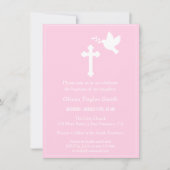 ピンクモダンの十字及び鳩バプテスマの招待状 招待状 (正面)