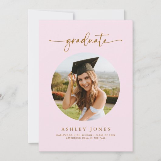 ピンクモダンの卒業写真の卒業 案内状 (正面)