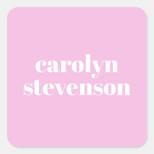 ピンクモダンの名前のパーソナライズされたタイポグラフィ スクエアシール (正面)