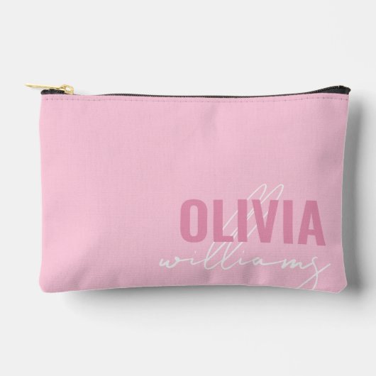 ピンクモダンの名前モノグラム アクセサリーポーチ (正面)