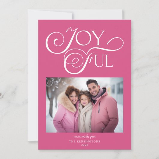 ピンクモダンの喜びの休日の写真 シーズンカード (正面)