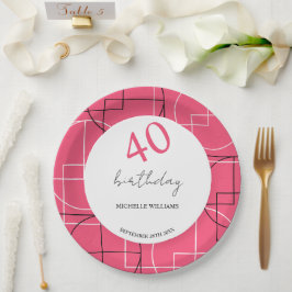 ピンクモダンの図形パターン ペーパープレート