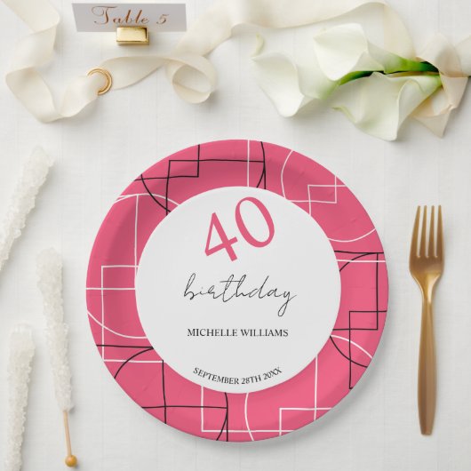 ピンクモダンの図形パターン ペーパープレート (ウェディング)