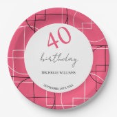 ピンクモダンの図形パターン ペーパープレート (正面)