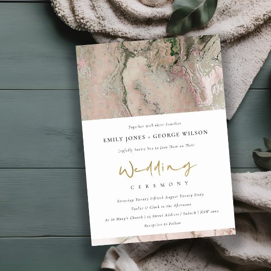 ピンクモダンの夕暮れバラ金ゴールド瑪瑙の結婚式の招待 サンキューカード