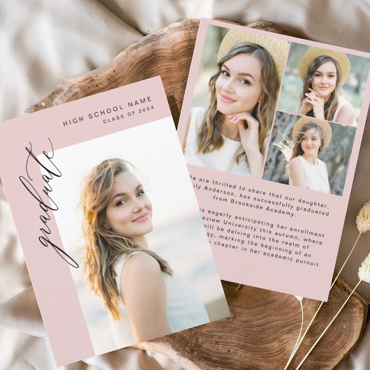 ピンクモダンの大学院シンプル写真卒業 案内状