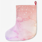 ピンクモダンの大理石とグリッターのスパークル名 ラージクリスマスストッキング (裏面)