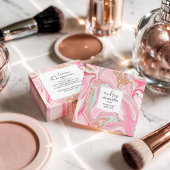 ピンクモダンの大理石バラ金ゴールドエレガントメイクアップアーティスト スクエア名刺