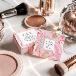 ピンクモダンの大理石バラ金ゴールドエレガントメイクアップアーティスト スクエア名刺