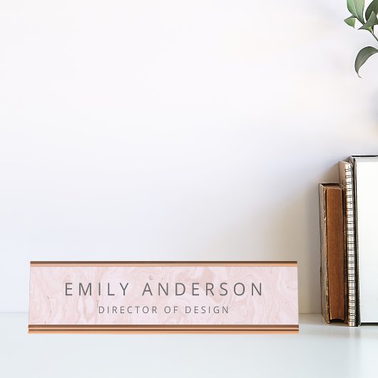 ピンクモダンの大理石パーソナライズされた デスクネームプレート