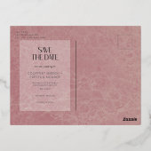 ピンクモダンの大理石フォトフォイル日付を保存 箔シーズンポストカード (裏面)