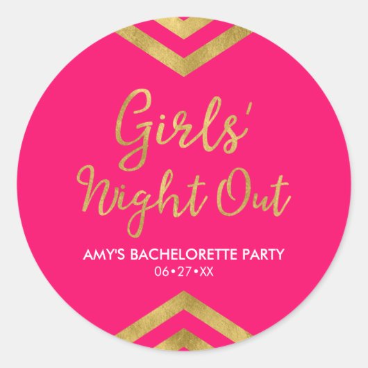 ピンクモダンの女の子のナイトアウトフェイク金ゴールドシェブロン ラウンドシール (正面)