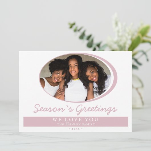 ピンクモダンの季節の挨拶のスクリプトフォト シーズンカード (スタンド正面)