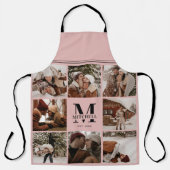 ピンクモダンの家族写真コラージュ | モノグラムギフト エプロン (正面)