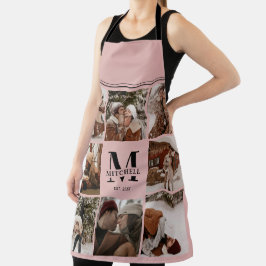ピンクモダンの家族写真コラージュ | モノグラムギフト エプロン