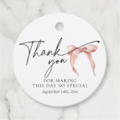 ピンクモダンの弓でブライダルシャワーをありがとう フェイバータグ (正面)