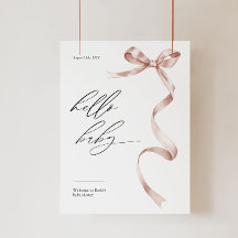 ピンクモダンの弓で赤ちゃんシャワー歓迎サイン