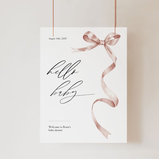 ピンクモダンの弓で赤ちゃんシャワー歓迎サイン ポスター