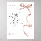 ピンクモダンの弓で赤ちゃんシャワー歓迎サイン ポスター (正面)