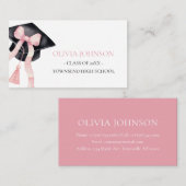 ピンクモダンの弓の卒業式キャップ挿入ネームカード エンクロージャーカード (正面/裏面)