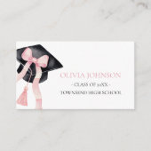 ピンクモダンの弓の卒業式キャップ挿入ネームカード エンクロージャーカード (正面)