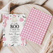 ピンクモダンの弓の小さなブーほとんど赤ちゃんシャワー 招待状