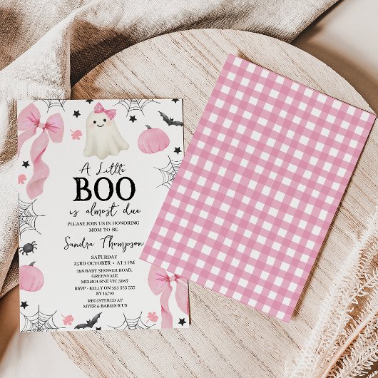 ピンクモダンの弓の小さなブーほとんど赤ちゃんシャワー 招待状