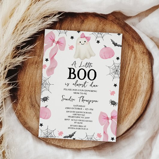 ピンクモダンの弓の小さなブーほとんど赤ちゃんシャワー 招待状