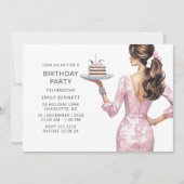 ピンクモダンの成人誕生日パーティー 招待状 (正面)