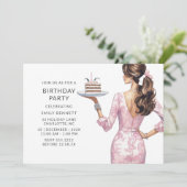 ピンクモダンの成人誕生日パーティー 招待状 (スタンド正面)