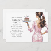 ピンクモダンの成人誕生日パーティー 招待状 (正面/裏面)