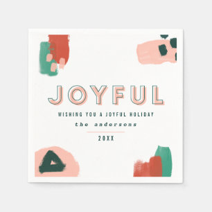 ピンクモダンの抽象的で写実的な赤 + 緑の嬉しい スタンダードカクテルナプキン