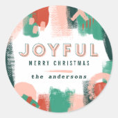 ピンクモダンの抽象的で写実的な赤 + 緑の嬉しい ラウンドシール (正面)