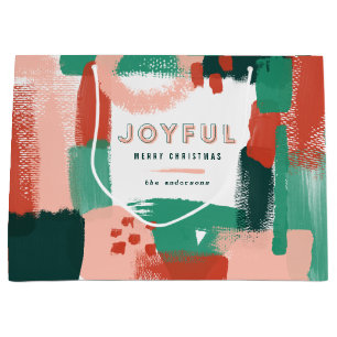 ピンクモダンの抽象的で写実的な赤 + 緑の嬉しい ラージペーパーバッグ