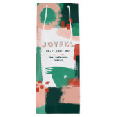 ピンクモダンの抽象的で写実的な赤 + 緑の嬉しい ワインギフトバッグ (裏面)