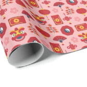 ピンクモダンの新中国の年アイコン ラッピングペーパー (ロールコーナー)
