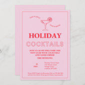 ピンクモダンの新年のイブのカクテルパーティー シーズンカード (正面/裏面)