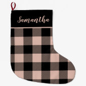 ピンクモダンの格子模様と名前の大きなクリスマスストッキング ラージクリスマスストッキング (正面)