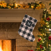 ピンクモダンの格子模様と名前の大きなクリスマスストッキング ラージクリスマスストッキング