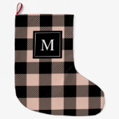ピンクモダンの格子模様と名前の大きなクリスマスストッキング ラージクリスマスストッキング (正面)