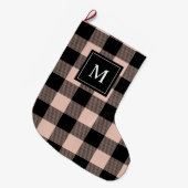 ピンクモダンの格子模様と名前の大きなクリスマスストッキング ラージクリスマスストッキング (正面 (吊り時))