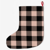 ピンクモダンの格子模様と名前の大きなクリスマスストッキング ラージクリスマスストッキング (裏面)