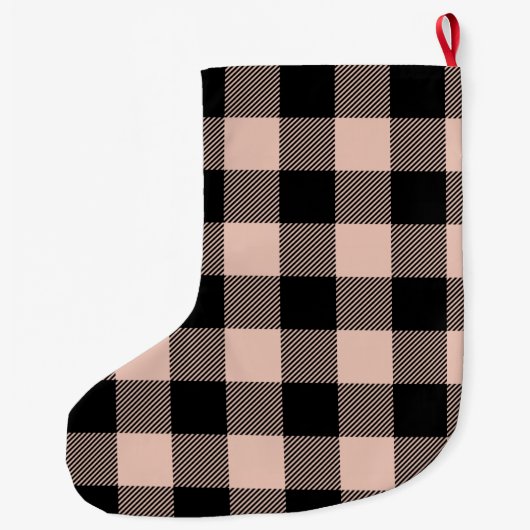 ピンクモダンの格子模様と名前の大きなクリスマスストッキング ラージクリスマスストッキング (裏面)