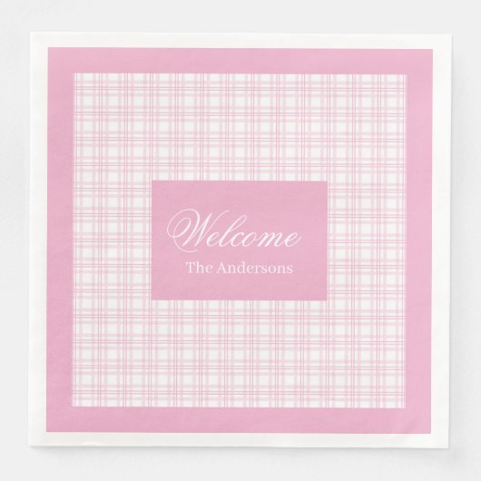 ピンクモダンの格子模様のナパーソナライズされたプキン (正面)