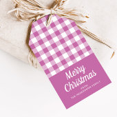 ピンクモダンの格子模様のメリークリスマス ギフトタグ