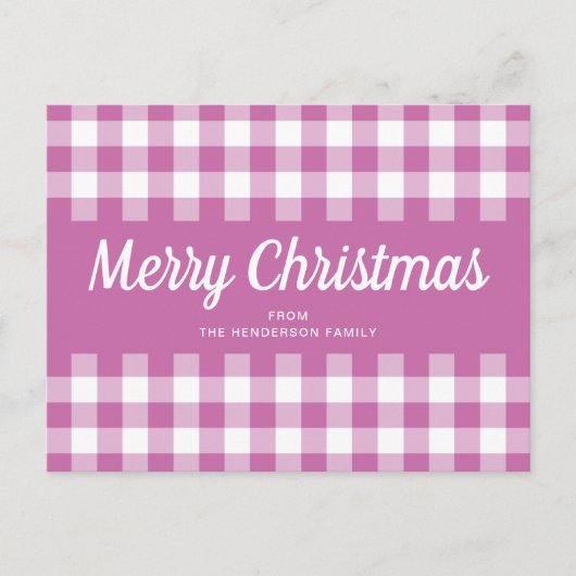 ピンクモダンの格子模様のメリークリスマス ポストカード (正面)